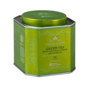 Green Tea with Coconut, Ginger & Vanilla, HRP Tin of 30 Sachets