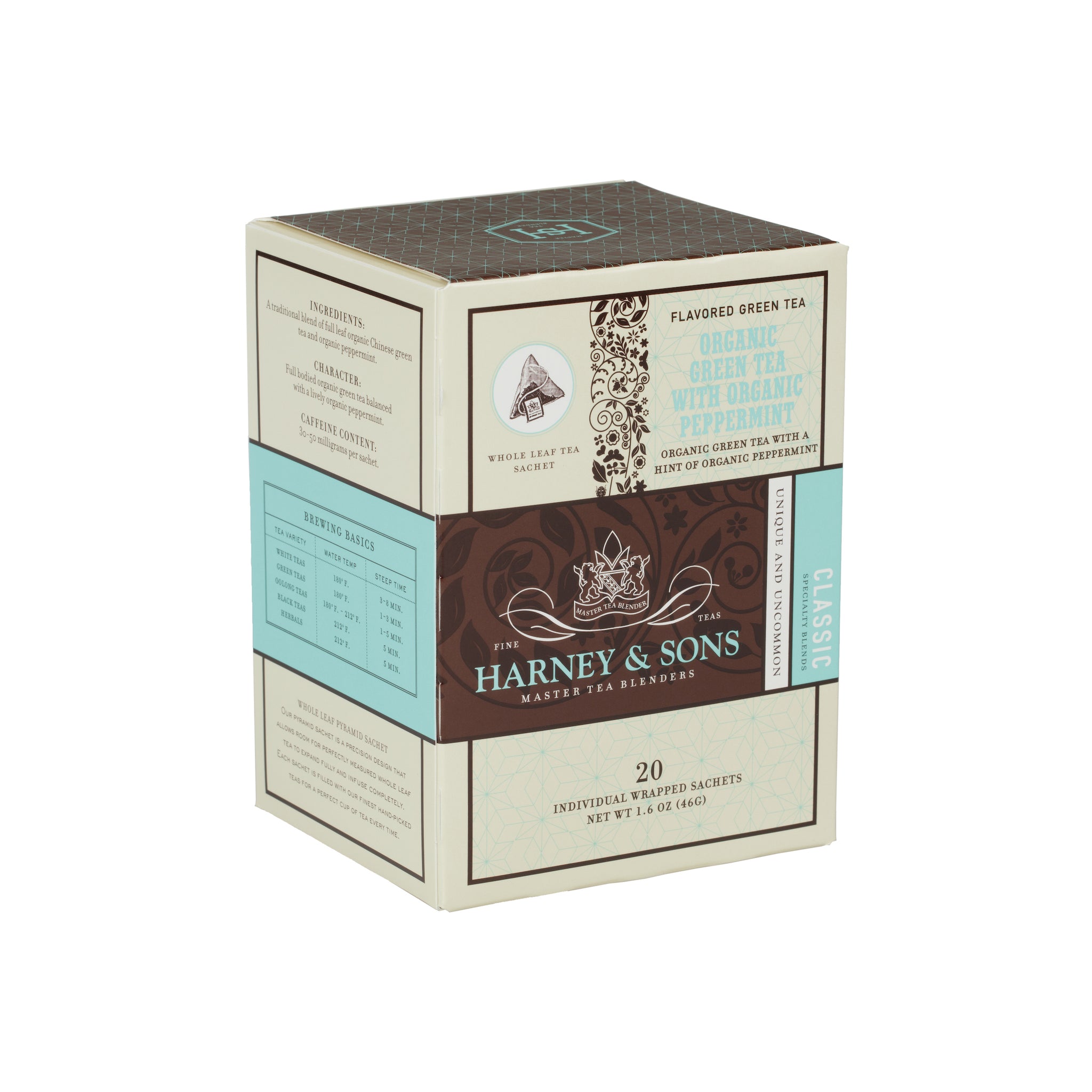 [CLEARANCE SALE] Organic Green Tea with Organic Peppermint, Box of 20 Individually Wrapped Sachets